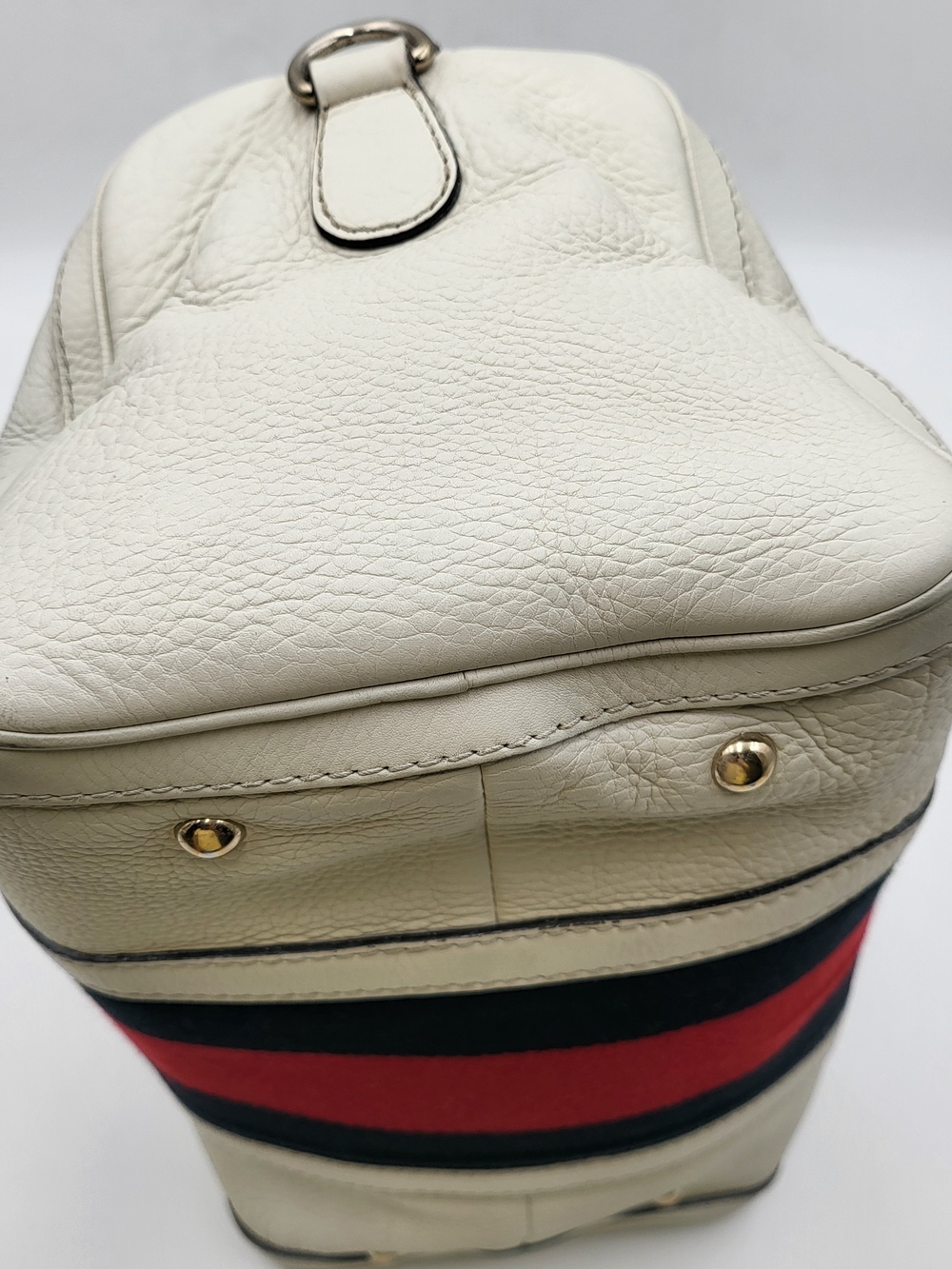 GUCCI White Lambskin Leather Web Stripe Medium Joy Boston 30,, Authentic w/COA. - Picture 16 of 16